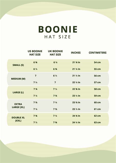Bucket Hat Size Chart in PDF Download