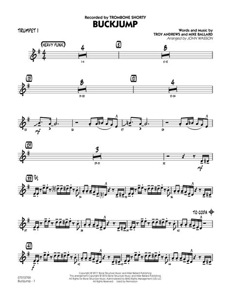 Buckjump - Trumpet 1 Sheet Music John Wasson Jazz Ensemble