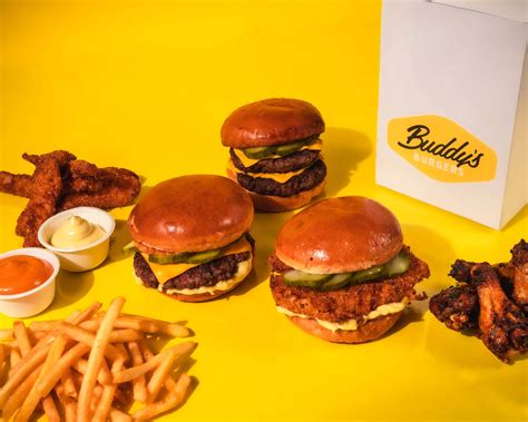 Buddy burgers. Buddy Burger® A perfectly seasoned 1.6 oz grass-fed beef patty topped with freshly grilled onions, ketchup, mustard and Teen® sauce, served on a freshly toasted bun. Prices and menu items vary by location 