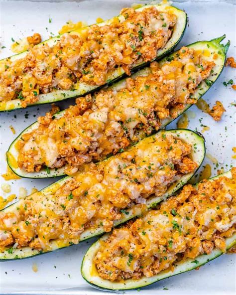 Buffalo Chicken Stuffed Zucchini Boats - Healthy Fitness Meals