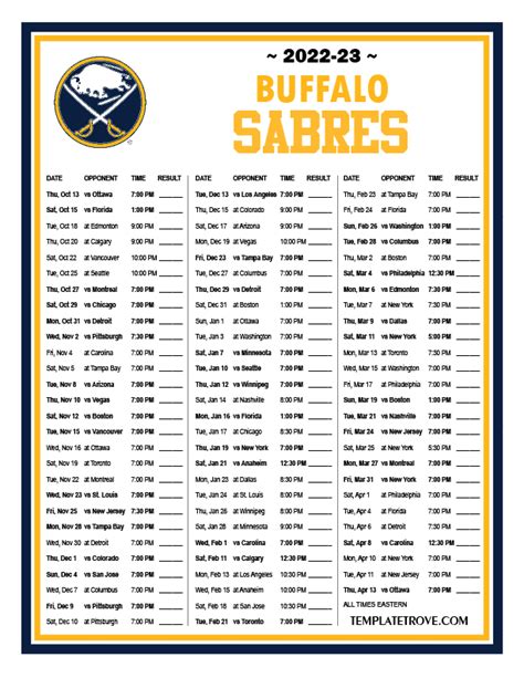Buffalo Sabres Printable Schedule