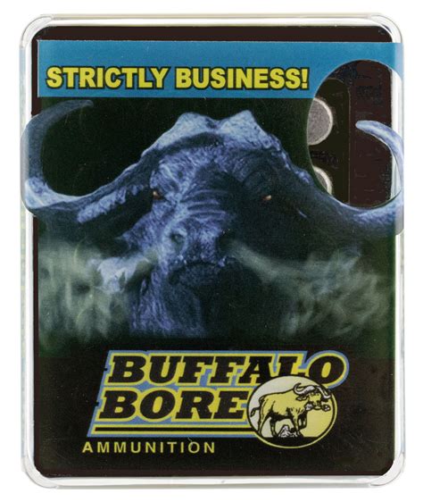 BUFFALO BORE Heavy .44 Magnum Ammo. 305 gr. L.B.T.-L.F.N. @ 1,325 fps/M.E. 1,189 ft lbs. 20 Round Box. ITEM 4A. Big Game up to 1000 lbs. Item 4A (305gr. Hard Cast gas Checked LFN) is designed for super deep penetration on large game. The big flat nose keeps the bullet penetrating straight and thus deep. You can expect a good three + feet of ...