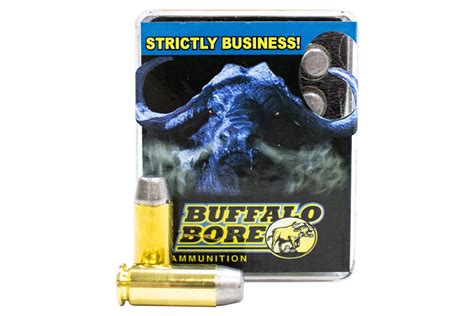 BUFFALO BORE 45 ACP +P OUTDOORSMAN. 255 gr. Hard Cast FN @ 925 fps/M.E. 484 ft lbs. 20 Round Box. ITEM 45-255. 45 ACP +P ammo is externally/dimensionally identical to 45 ACP ammo and can be fired in any 45 ACP firearm that is in normal operating condition. However, the greater pressures and power of the +P ammo will give you greater slide .... 