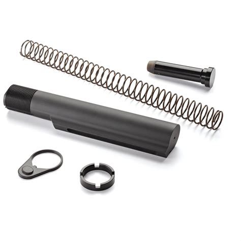 Buffer tube and stock combo. The AR-15 Mil-Spec Black Buffer Tube Combo Includes: Buffer Tube; Buffer Spring; Universal Castle Nut; Buffer; Standard End Plate; STOCK: This stock is perfect for users that want peak performance in a stock. Also, this stock is the most effective and lightest design in its category. When you put a gun to your shoulder with this stock, the ... 