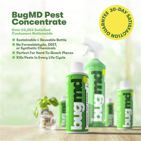 BugMD - Pest Control Essential Oil Concentrate 3.7 oz Plant Powered Bug Spray , Kills Bugs Spiders Fleas Ticks Roaches , Ant Spray Indoor , Killer for House , Flea Home , Bed $16.98 $ 16 . 98 Get it as soon as Wednesday, Oct 18. 