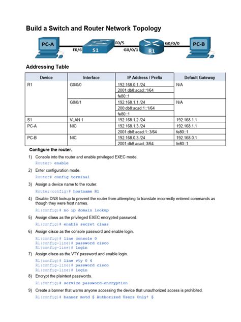 Build A Switch and Router Network Topology Addressing Table PDF