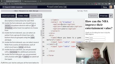 Build a Survey Form FreeCodeCamp YouTube