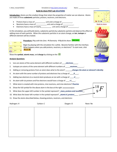The older (paper) version is still included of course.In this simulation students will build atoms, isotopes, and ions in PhET's "Build An Atom" PhET simulation. Students will investigate the neutron-proton ratio and its effect on nuclear stability, the proton-electron ratio as it relates to ions, and the identities of isotopes.Materials needed .... 