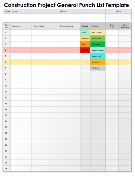 Builder Punch List Template