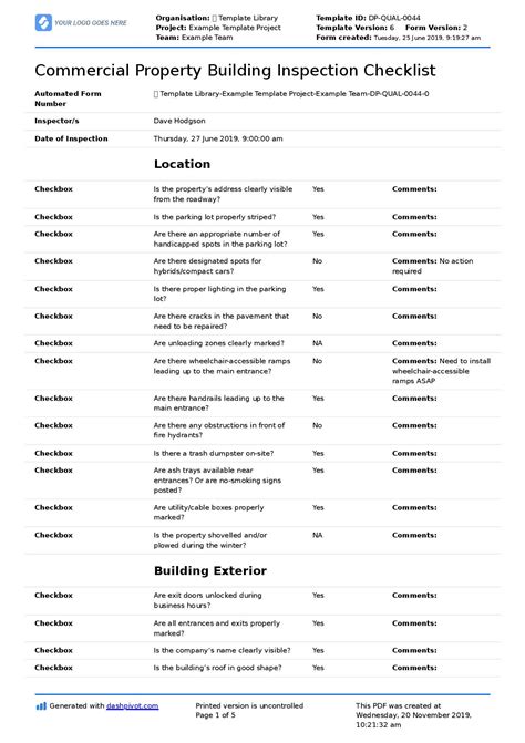 Building Inspection Checklist Checklist