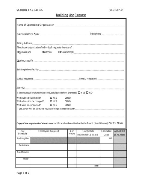 Building Use Request Form School Facilities Download Printable PDF