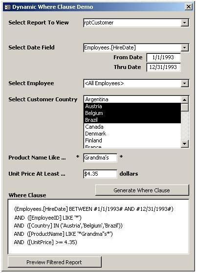 Building a Dynamic Where Clause Database Journal