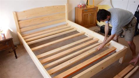 Building a bed frame. Queen Bed Frame With Storage Plans. $9.99. Shop now. I would measure and mark the location of the stiles then glue and screw it down. I repeated with the center rails, first measuring up then gluing and screwing them in place. Note: Use a tape measure to make sure the left and right are the same distance. 