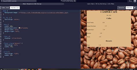 Building a coffee menu in css freeCodeCamp Support The freeCodeCamp