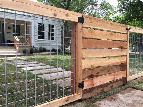2. Redwood Fence With Hogwire Mesh. The combination of redwood and hog wire mesh creates an exceptional fencing setup. Redwood’s natural appeal, paired with the hog wire mesh, results in an attractive and robust fence design. This idea offers both visual appeal and enhanced security for outdoor spaces. 3.