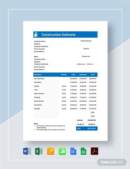 Building estimate template excel baptex