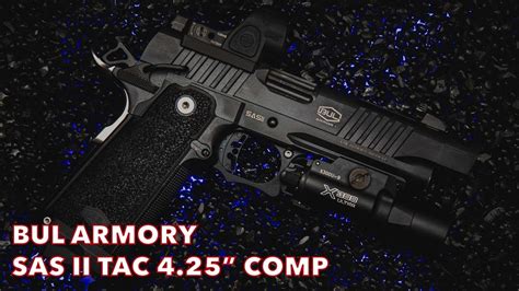 Bul armory sas ii tac. Barrel: 3.25” inch fluted barrel. Frame: SAS2 / Aluminum full length with picatinny rail. Grip: Compact module (C) polymer grip. Slide: Stainless steel / Front & rear serrations / Optic ready. Supplied magazines: 2 X 110mm magazines. Capacity: 16 rounds. Trigger type: Modular trigger system / Short curved trigger shoe. 