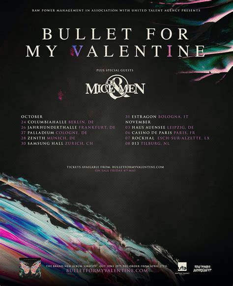 Bullet for my valentine tour. February 20, 2024. TRIVIUM and BULLET FOR MY VALENTINE are teasing what appears to be a joint tour celebrating their 2005 albums, "Ascendancy" and "The Poison", … 