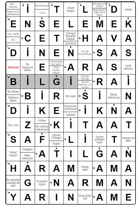 Bulmacada Verimli Bulmaca Cevapları. 