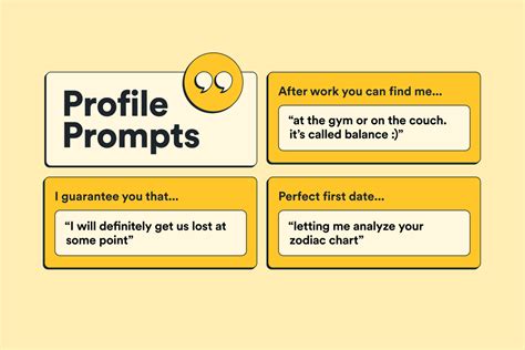 Bumble Profile Template: Bio, About Me, Profile Prompt List & Interest Badge List, Bumble Question List, Bumble Opening Questions, Filters, Preferences. Below is a Bumble template which contains a list of all the items that compose a Bumble profile, dating profile questions, with tips on how to answer and answer options for each question.. 