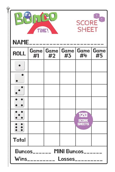 Download Bunco Score Sheets V1 Perfect 120 Bunco Score Cards For Bunco Dice Game Nice Obvious Text Small Size 69 Inch By Not A Book