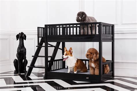 Bunk beds for dogs. Made with ECOFLEX®, a durable and long-lasting wood plastic composite. Includes 2 memory foam cluster cushions with removable covers, for easy handwashing. Cover: 80% cotton, 20% polyester. Non-toxic and eco-conscious. Quick and easy assembly; No tools required. Wide stairs on side of the bunk bed to help dogs feel safe when climbing up or … 