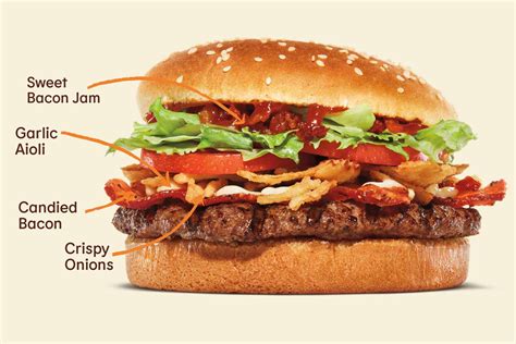 Burger king candied bacon whopper. Jan 30, 2024 ... The Candied Bacon Whopper features the brand's signature flame-grilled beef patty, sliced tomatoes, lettuce, crispy fried onions, garlic aioli, ... 