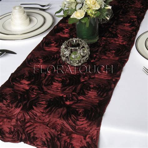 Burgundy Satin Ribbon Rosette Wedding Table Runner - Etsy