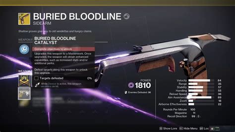 Buried bloodline catalyst. Explore advanced stats and possible rolls for Buried Bloodline, a Exotic Sidearm in Destiny 2. FOUNDRY // Buried Bloodline. Sidearm. Screenshot Mode Compare. PvP PvE. Shallow graves give way to old vendettas and hungry claims. ... Empty Catalyst Socket; Buried Bloodline Catalyst; Effects. Selected perk effects will appear here. Shallow … 