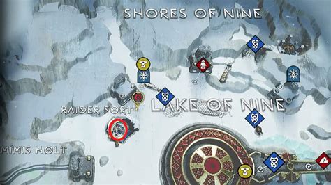 Lake of Nine, Midgard. ... Buried Treasure 1/2. The Viking’s Gift Treasure map is found on the floor towards the back of the Raider Fort camp in the east of the Lake of Nine. The treasure is .... 
