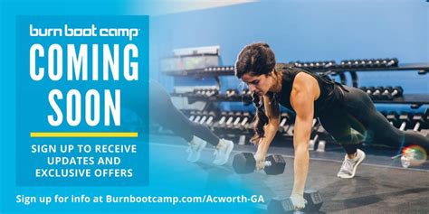 Burn boot camp acworth ga. Pooler, GA 31322. Get Directions. Contact. (912) 988-3290. poolerga@burnbootcamp.com. Hours of Operation. Today`s Hours: 5:30 - 10:15 AM, 4:30 - 7:15 PM. Sign up to start your free 3 Day Trial, packed with all the amenities of a full membership including unlimited Camps, one-on-one Focus Meetings, and access to exclusive virtual content ... 