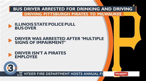 Bus driver arrested on DUI charge while driving Pirates from Chicago to Milwaukee