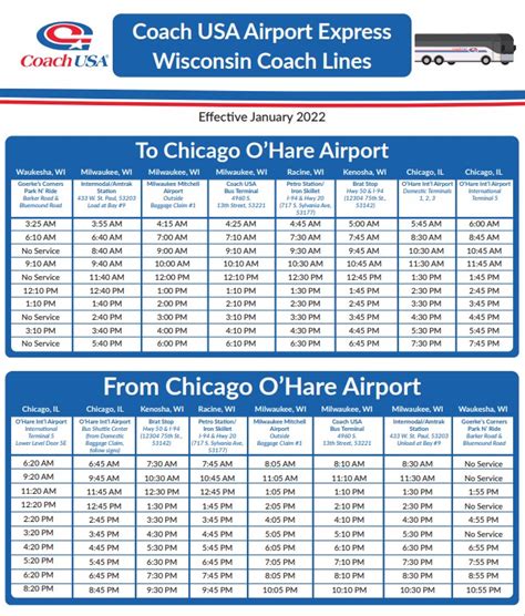 Operator Name: Van Galder Bus Schedule Details: O'Hare Airport Express Effective From October 10, 2023 Onward Fares & Tickets; View Complete Schedule; More Information; FAQs; Bus Stops & Parking; Airport Information; Contact us for More Information ... Madison, WI: To: Chicago Downtown, IL .... 