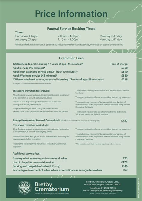 Bushbury crematorium.  CREMATORIUM PRICE INFORMATION The information b...