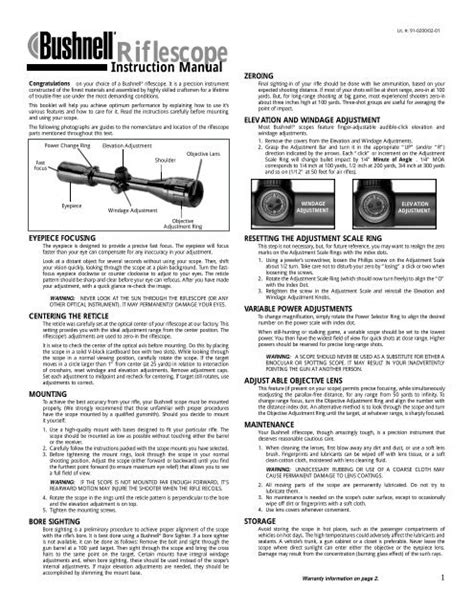 Bushnell scope adjustment instructions.  This manual provides detailed inst...