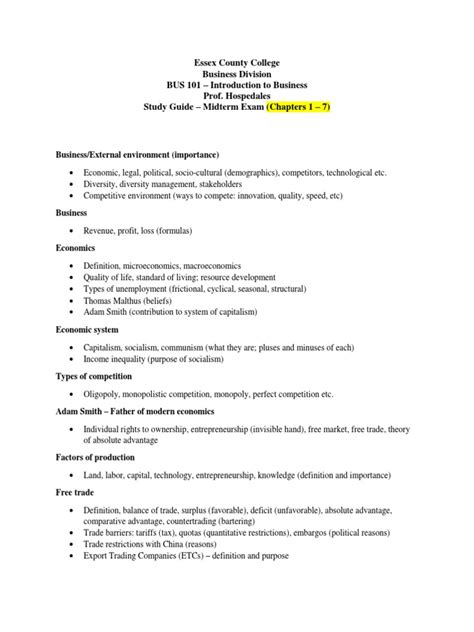 Business 101 midterm exam.  The BUS 101 Mid Term Study Guide for Fall 2025 covers esse...