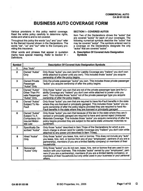 Business Auto Coverage Form PDF