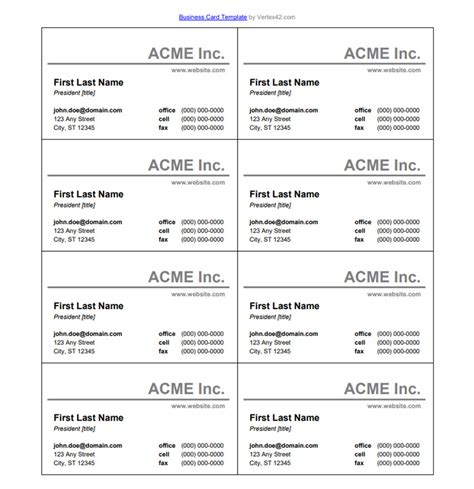 Business Card Template For Microsoft Word