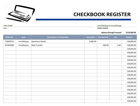 Business Check Register Template