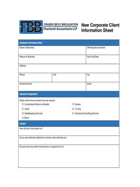 Business Client Information Sheet Template Excel HQ Template Documents