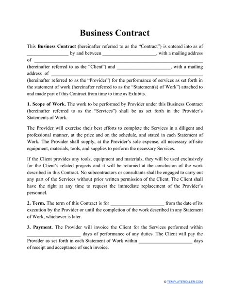 Business Contract Agreement Template