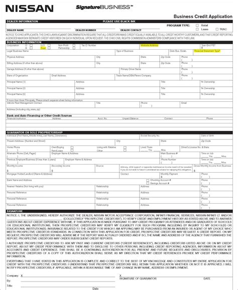 Business Credit Application - Nissan