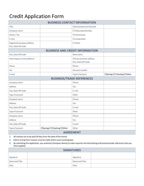 Business Credit Application Form Template Excel Addictionary