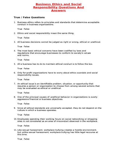 Business Ethics Sample Questions And Answers