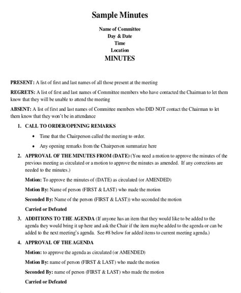 Business Minutes Template