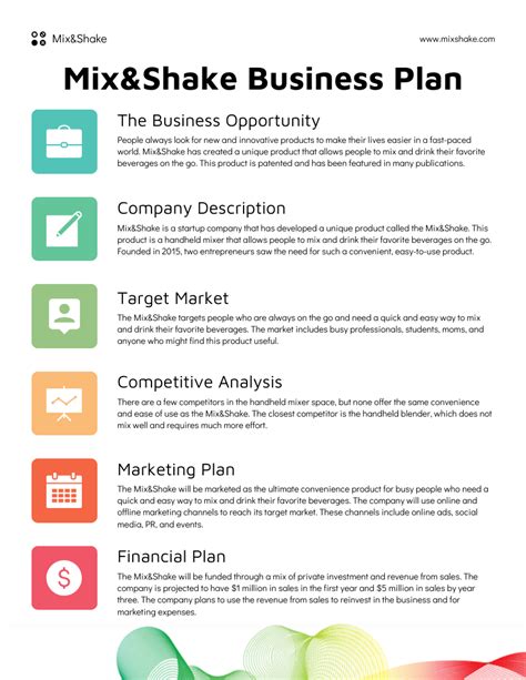Business Plan One Page Template