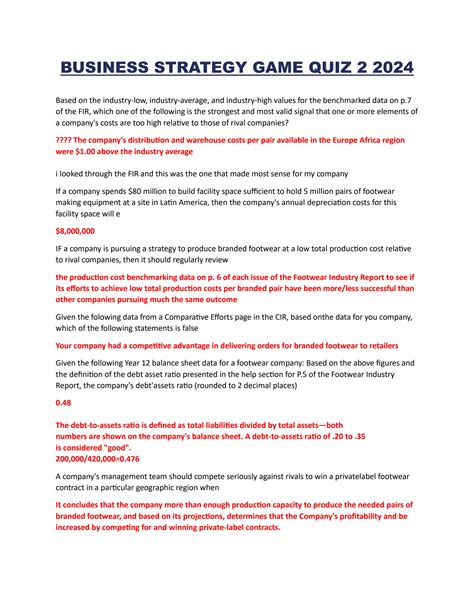 Business Strategy Game Quiz 2