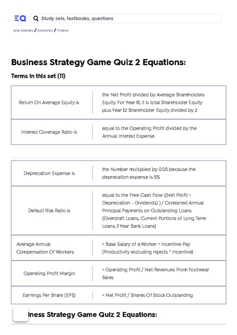 Business Strategy Game Quiz 2 Quizlet