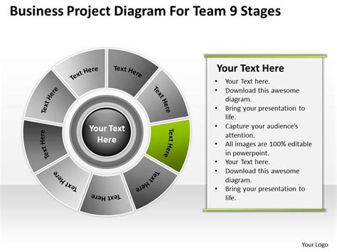 Business Workflow Diagram Project For Team 9 Stages Powerpoint Slides