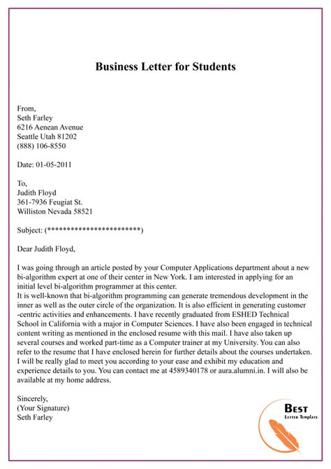 Business letter example for students pdf